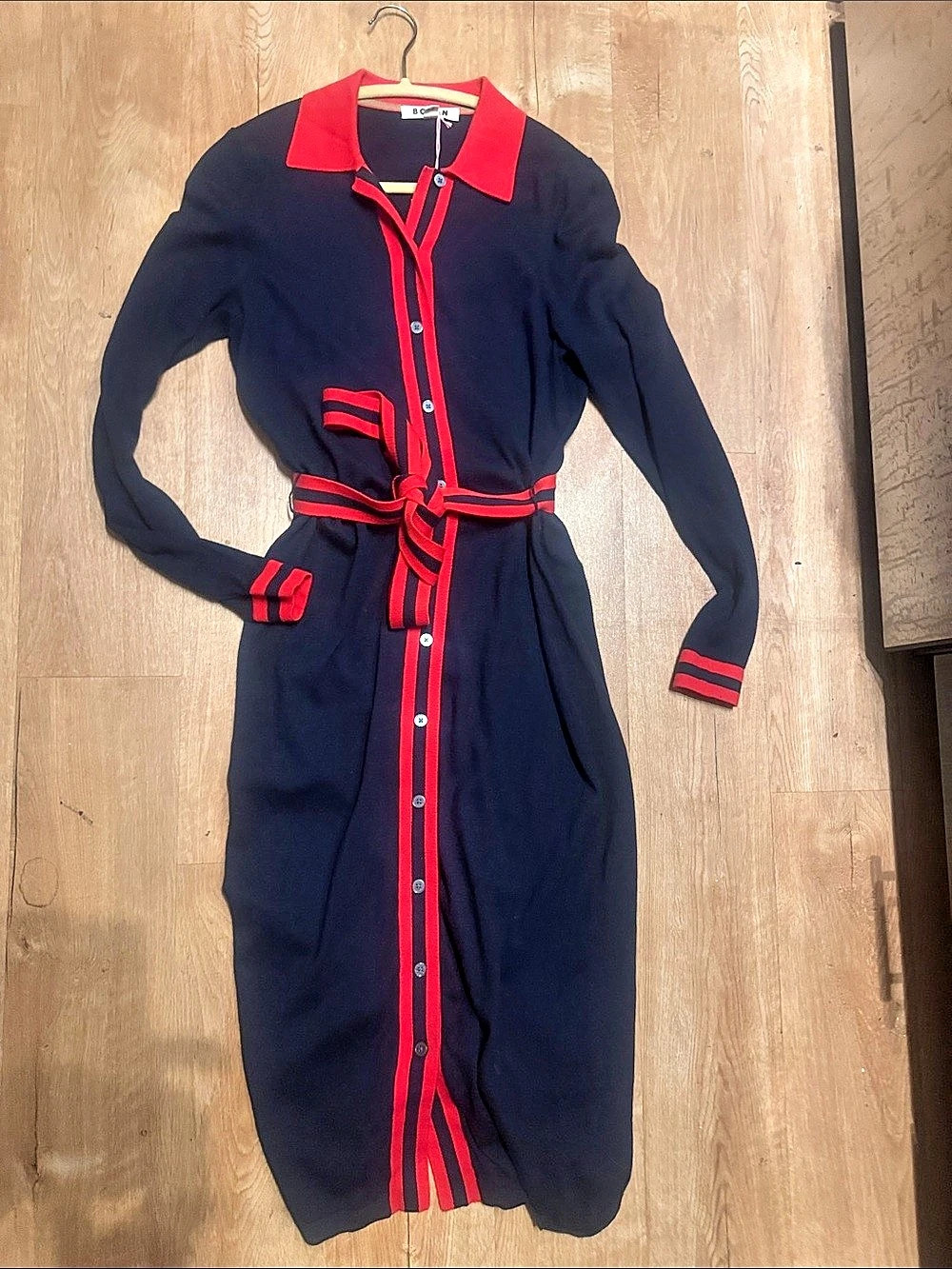 Boden midi Knitted Shirt Dress Maxi Dress Blue & Red Size 6 nwt
